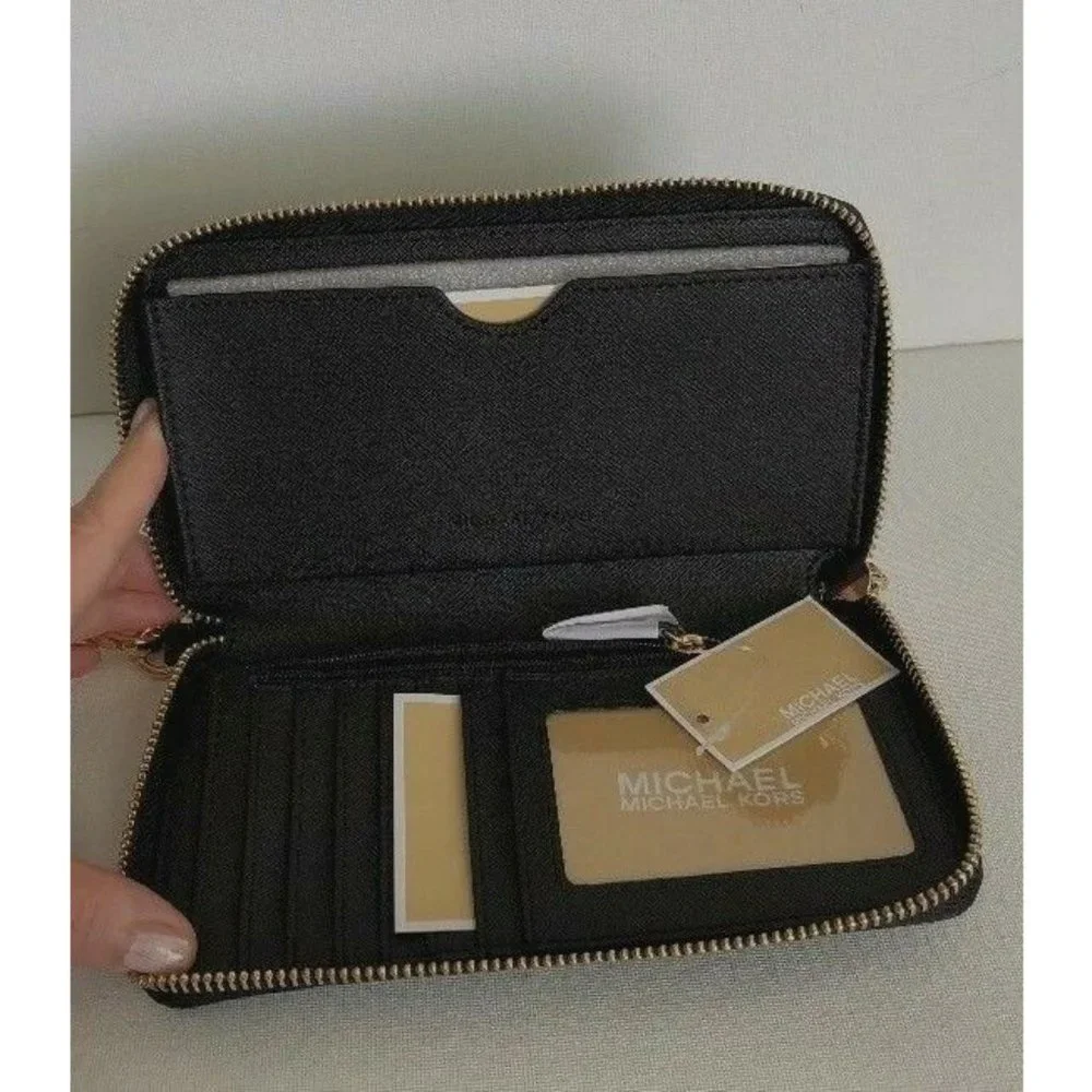 New Michael Kors Jet Set Travel Large Flat phone case Leather Black - Picture 4 of 6